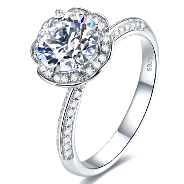 925 Solid Sterling Silver Simulated White Dia Blooming 2cttw Ring